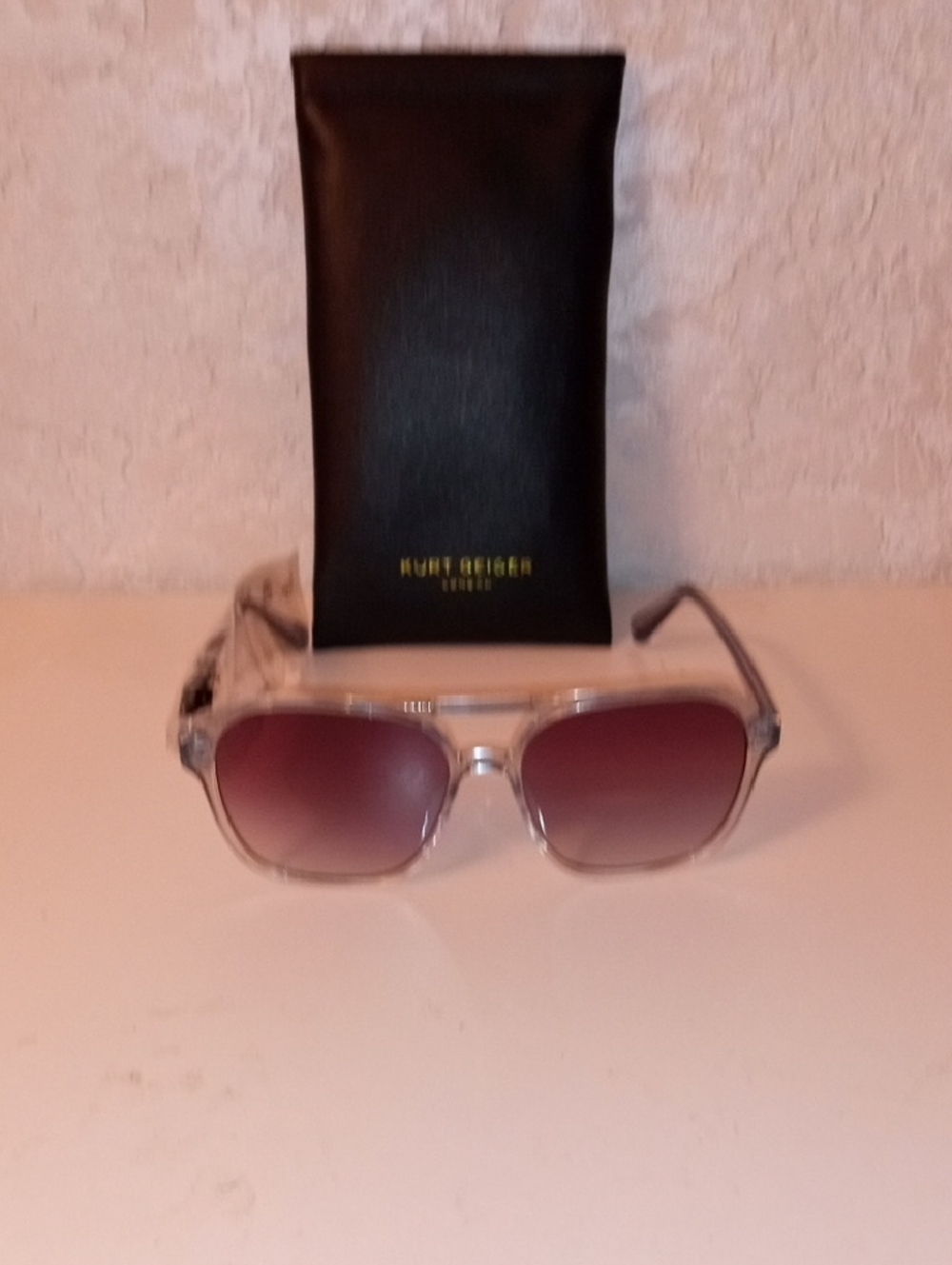 Kurt Geiger Clear Frame Sunglasses with Pink Gradient Lenses
